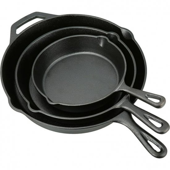 Ozark Trail 3 Piece Cast Iron Skillet Set,Pre-seasoned (8\",10.5\",12\")