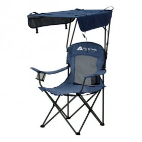 Ozark Trail Mesh Tension Rocking Camp Chair with Canopy,Blue and Grey,Detachable Rockers,Adult