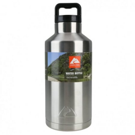 Ozark Trail 64 oz Silver and Black Double Wall Vacuum Sealed Stainless Steel Water Bottle with Wide Mouth Lid