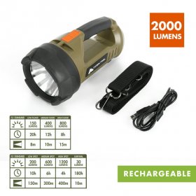 Ozark Trail 2000 Lumen Dual Source LED Rechargeable Spotlight with 5000 mAh Power Bank,Olive