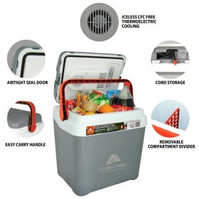 Ozark Trail Highline 12V Iceless 30 Cans 24 L/26qt Electric Cooler,Portable Travel Thermoelectric Car Cooler,Grey