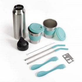 Ozark Trail 10 Piece Reusable Cutlery & Drinkware Combo Set,Aqua,14 oz