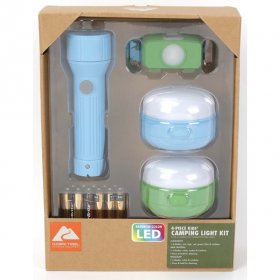 Ozark Trail 4-Piece Kids Camping Lights Kit with 100 Lumens Flashlight,Headlamp and Lanterns,AAA Batteries Included
