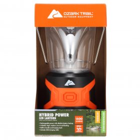 Ozark Trail 1500 Lumens LED Hybrid Power Lantern with Rechargeable Battery and Power Cord,Black