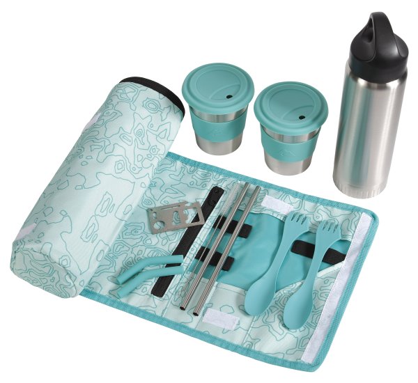 Ozark Trail 10 Piece Reusable Cutlery & Drinkware Combo Set,Aqua,14 oz