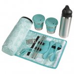 Ozark Trail 10 Piece Reusable Cutlery & Drinkware Combo Set (Water Bottle,Sporks,Straws,Cups in Carry Bag),Aqua
