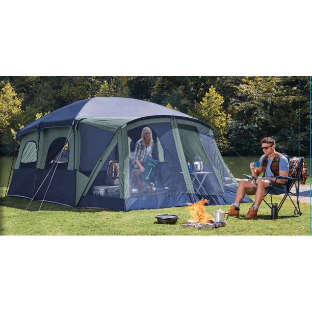 Ozark Trail 12-Person Cabin Tent,with Screen Porch and 2 Entrances for Camping